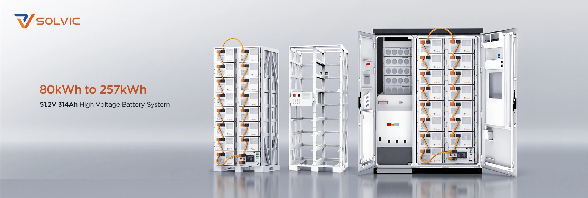 80kWh to 257kWh 51.2V 314Ah High Voltage Battery System – LiFePO4 C&I energy storage for commercial and industrial applications, modular rack design, scalable from 80kWh to 257kWh