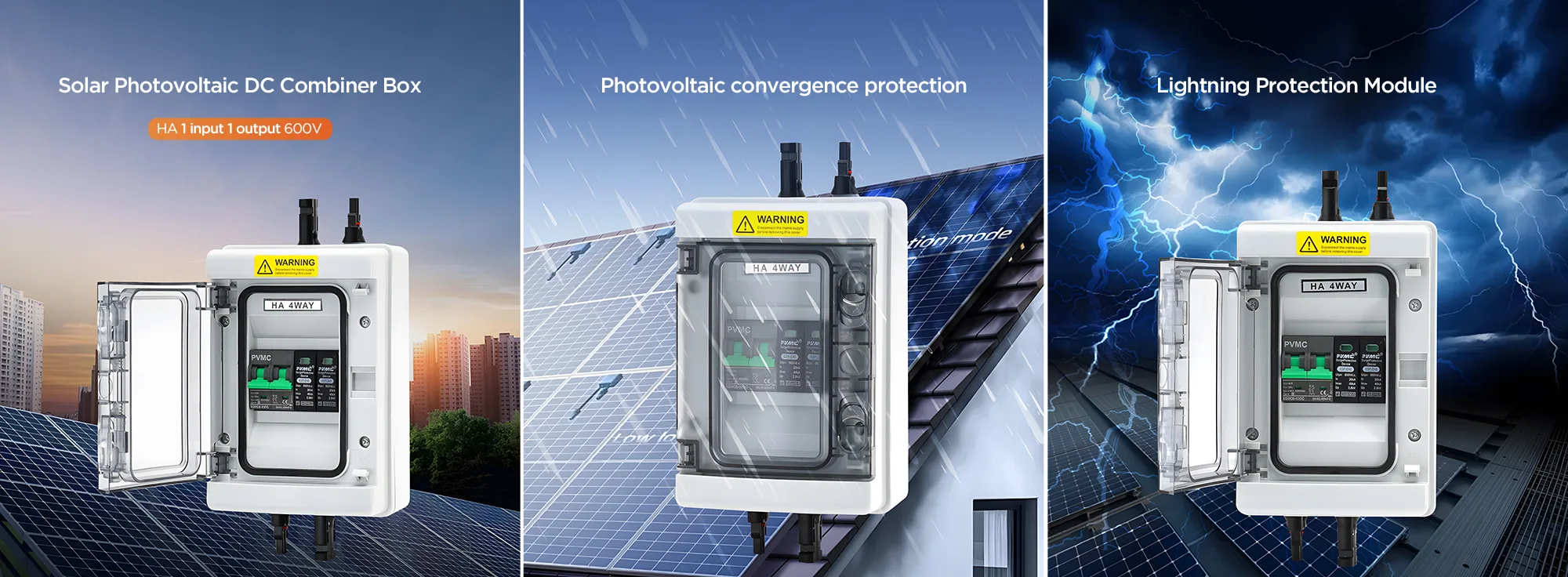 600V 1-in-1-out solar PV combiner box features diagram – HA 1 input 1 output 600V, photovoltaic convergence protection, lightning protection module (SPD) for solar string safety